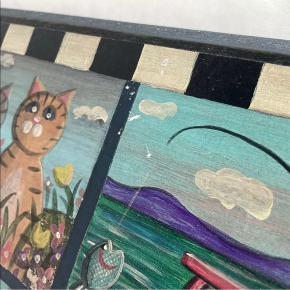 Hand Painted Cat Folk Art 4 Seasons Signed A D Foster On Wood Ready To Hang - Picture 2 of 12